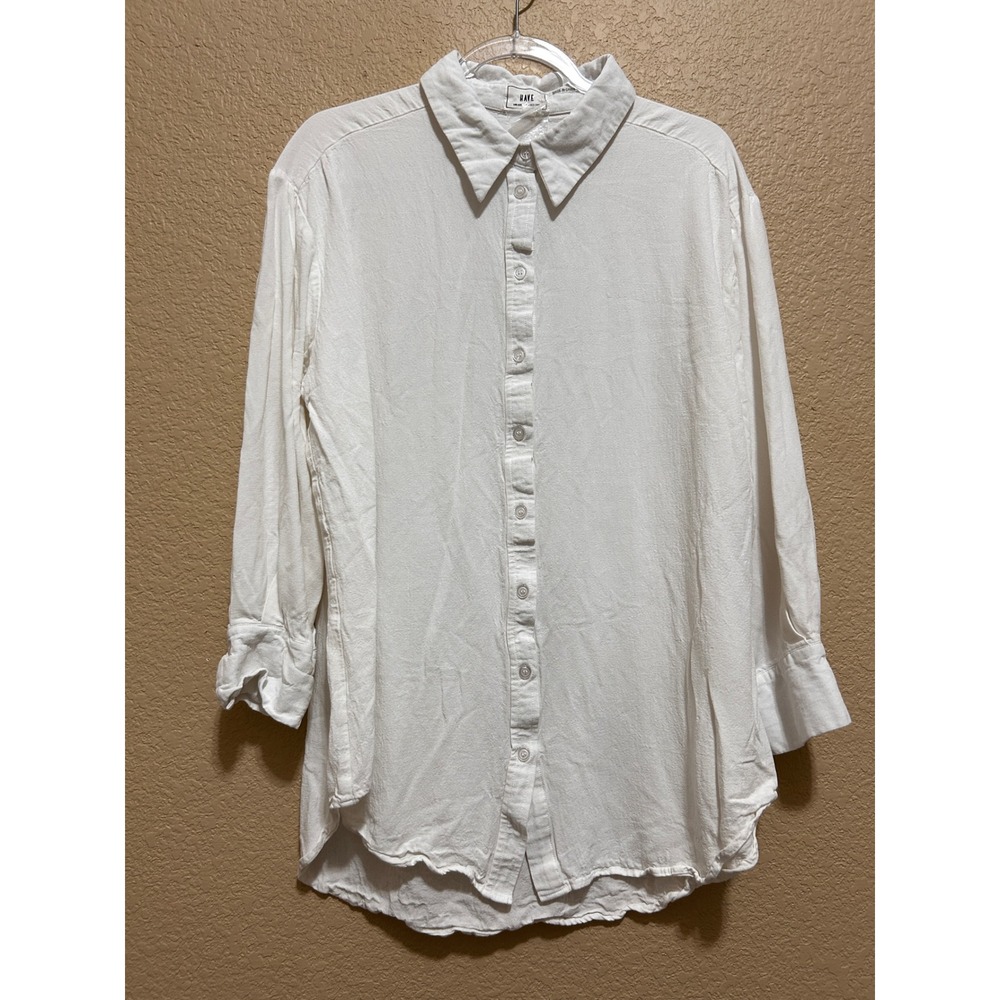 HAVE Size L Button Up Shirt White Relaxed Long Sleeve Rayon Minimalist 950350
